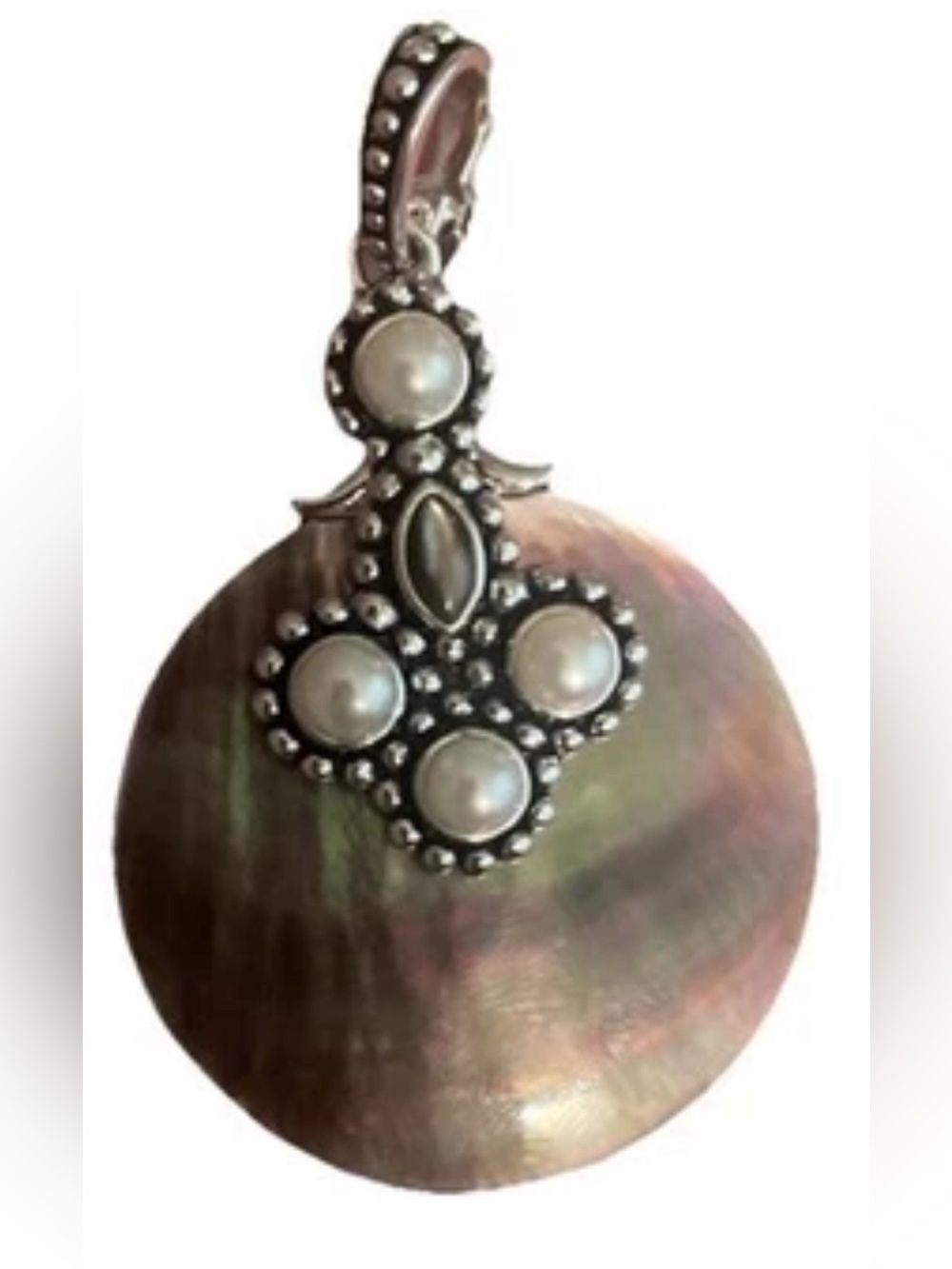 Honora 925 Mother of Pearl Freshwater Pearl Necklace Enhancer Pendant Large 2”